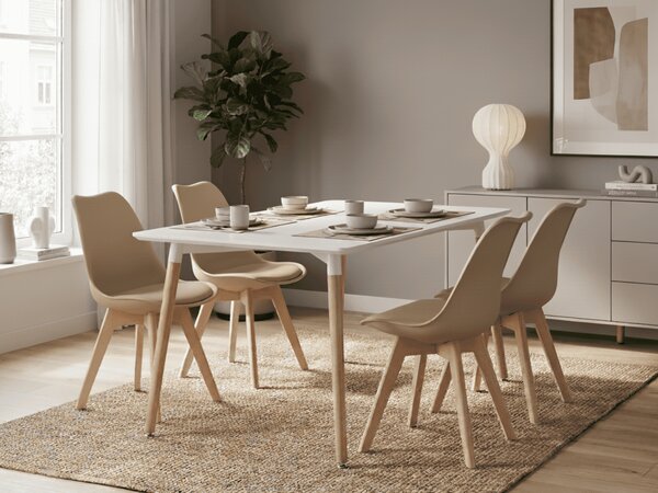 Jedálenský set 1 + 4, biely stôl ADRIA 120x80 cm + béžová stolička BALI MARK s bukovými nohami