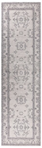 Koberec béžová a sivá bavlna 80 x 300 cm behúň na chodbu do kuchyne geometrický vzor dlhý koberec