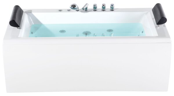 Vírivá vaňa biela strieborná akrylát 172 x 83 cm voľne stojaca pre 2 osoby masážne trysky LED osvetlenie opierky hlavy kúpeľňa