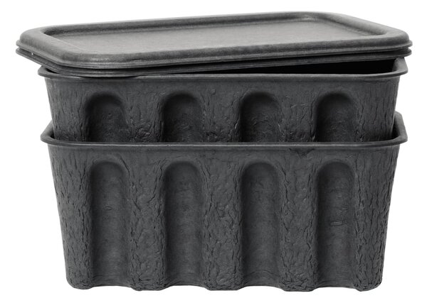 Úložný box s vekom Paper Pulp Small Charcoal – set 2 ks