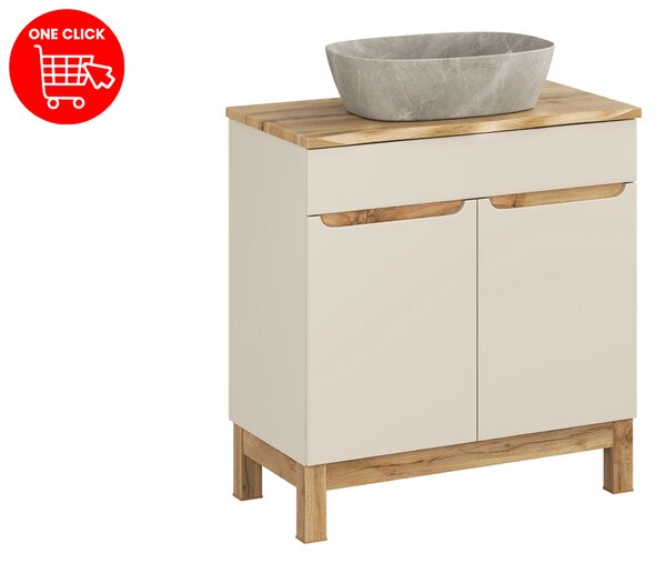 Comad Kúpeľňová skrinka s doskovým umývadlom Bali Cashmere 80 kašmír mat/dub wotan