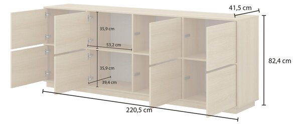 ŠIROKÁ KOMODA, farba duba, 220,5/82,5/41,5 cm MID.YOU - Online Only drobný nábytok, Online Only