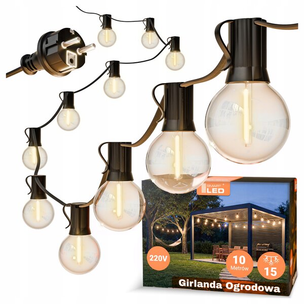 Smart LED Záhradná svetelná girlanda 10m 15xLED žiarovka E12 220V