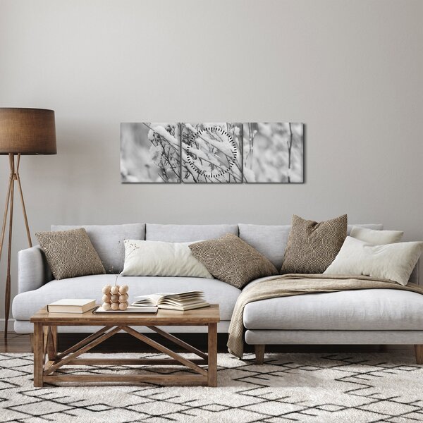 Obraz - Zasnežené vetvy (s hodinami) (90x30 cm)