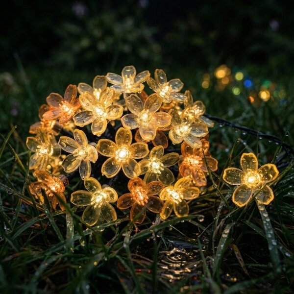 Smart LED Solárna svetelná girlanda kvety 10m 50xLED teplá biela IP44