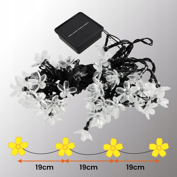 Smart LED Solárna svetelná girlanda kvety 10m 50xLED teplá biela IP44