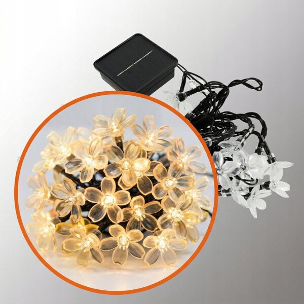 Smart LED Solárna svetelná girlanda kvety 10m 50xLED teplá biela IP44