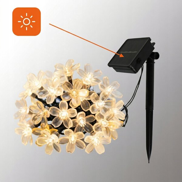 Smart LED Solárna svetelná girlanda kvety 10m 50xLED teplá biela IP44