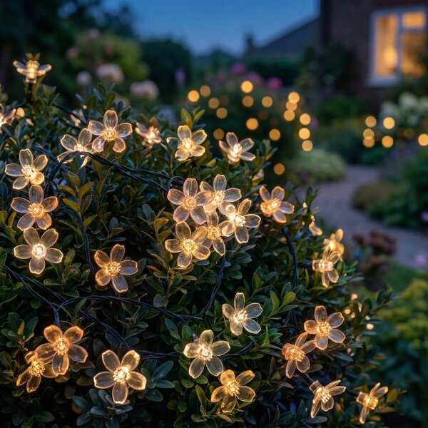 Smart LED Solárna svetelná girlanda kvety 10m 50xLED teplá biela IP44
