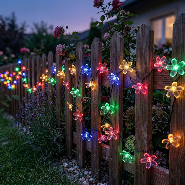 Smart LED Solárna svetelná girlanda kvety 10m 50xLED RGB IP44