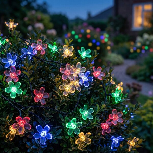 Smart LED Solárna svetelná girlanda kvety 10m 50xLED RGB IP44