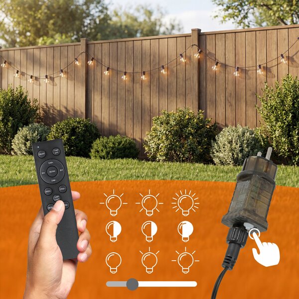 Smart LED Záhradná stmievateľná girlanda 10m 15xLED žiarovka E12 24V, diaľkové ovládanie