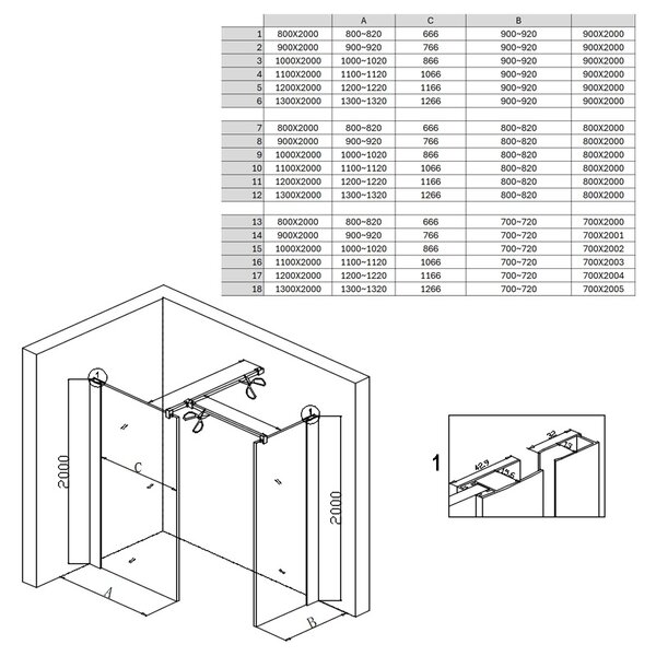 BPS-koupelny 2-dielna sprchová zastena Walk-in SH07 DUO CR 80x70, chróm/transparent - bez vaničky