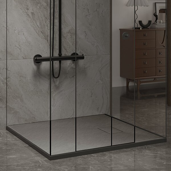 BPS-koupelny Štvorcový sprchový kút BL30B 90x90 čierna/transparent + vanička JUKO sivá