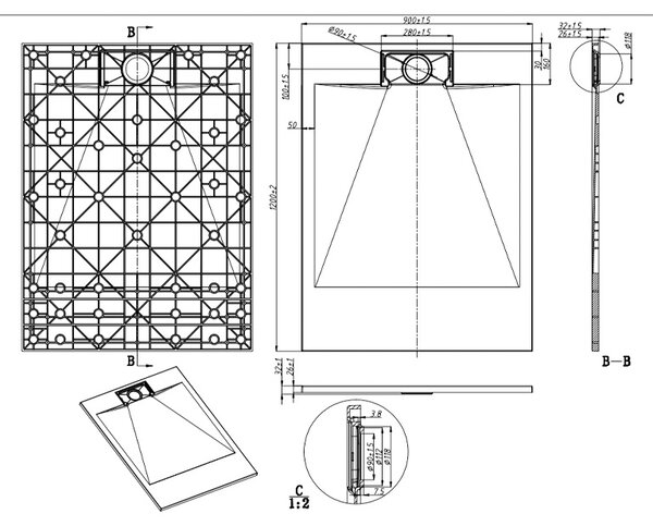 BPS-koupelny Štvorcová akrylátová sprchová vanička MIKO WH 80x80 biela