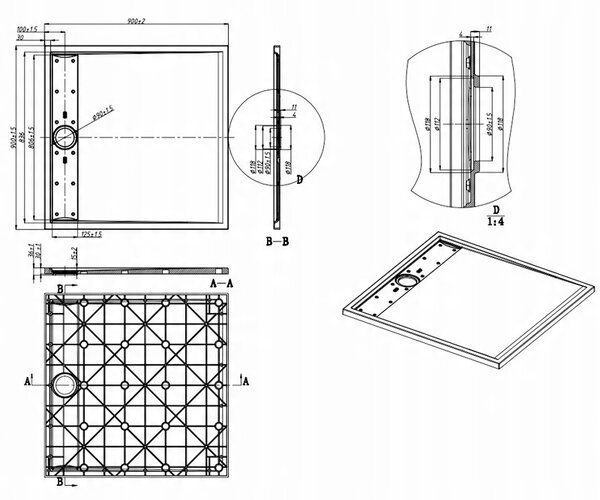 BPS-koupelny Štvorcová akrylátová sprchová vanička DEKO WH 90x90 biela