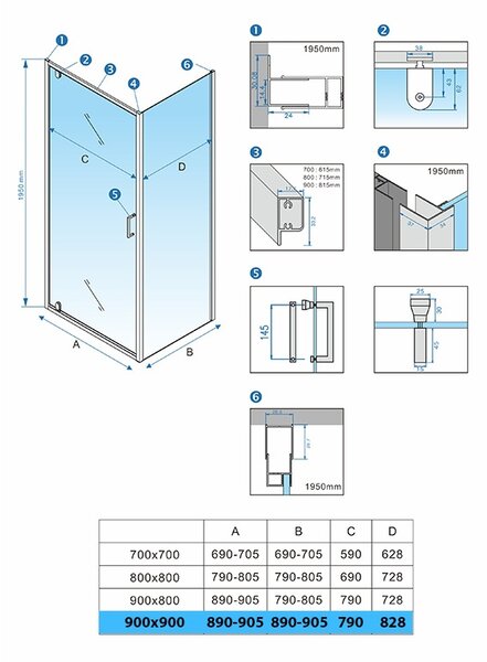 BPS-koupelny Štvorcový sprchový kút KZ1390B BL 90x90 čierny/transparent + vanička RIKO BL čierna