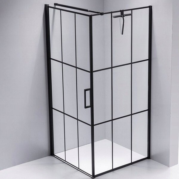 BPS-koupelny Štvorcový sprchový kút BS13B 90x90 čierny/transparent + vanička SXL02B BL čierna