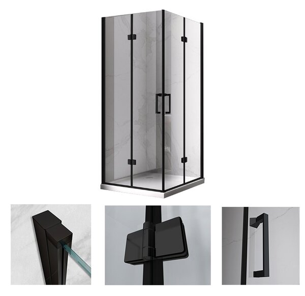 BPS-koupelny Štvorcový sprchový kút KZ08A BL 70x70 čierna/transparent - bez vaničky