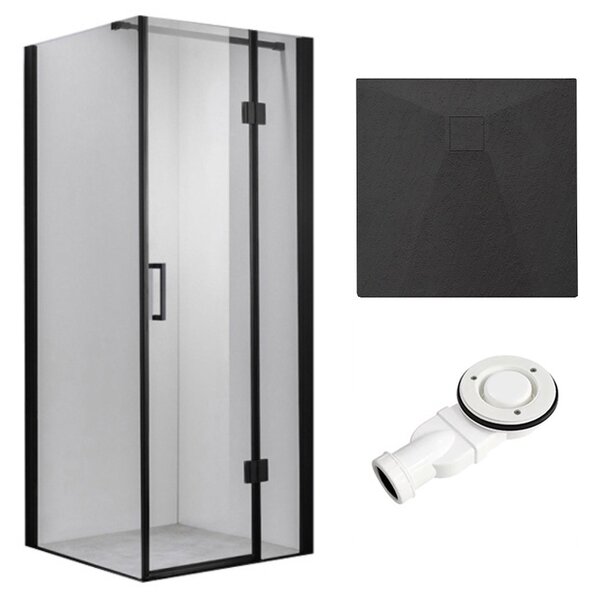 BPS-koupelny Štvorcový sprchový kút KZ1390B BL 90x90 čierny/transparent + vanička RIKO BL čierna