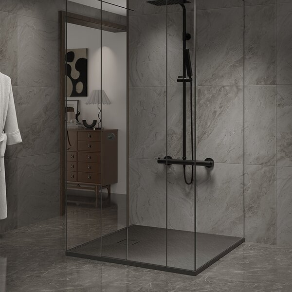 BPS-koupelny Štvorcový sprchový kút BS05B 90x90 čierna/transparent + vanička RIKO BL čierna