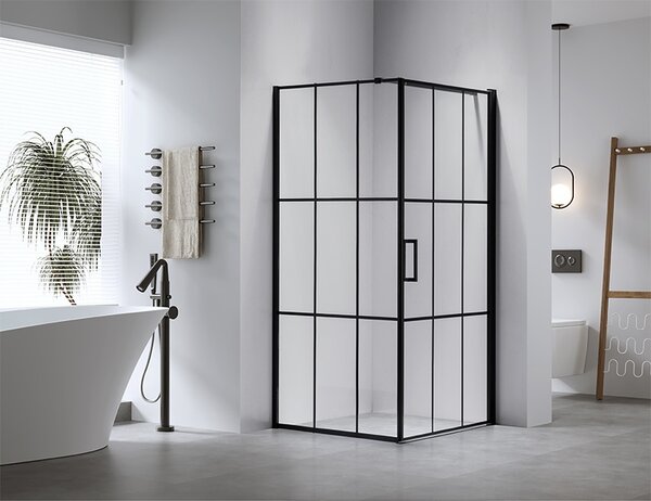 BPS-koupelny Štvorcový sprchový kút BS13B 90x90 čierny/transparent + vanička SXL02B BL čierna