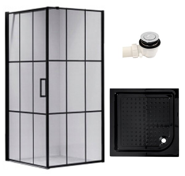 BPS-koupelny Štvorcový sprchový kút BS13B 90x90 čierny/transparent + vanička SXL02B BL čierna