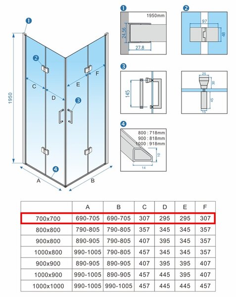 BPS-koupelny Štvorcový sprchový kút KZ08A BL 70x70 čierna/transparent - bez vaničky