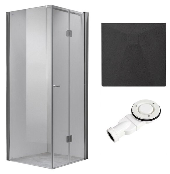 BPS-koupelny Štvorcový sprchový kút KZ1180B 90x90 chróm/transparent + vanička RIKO BL čierna