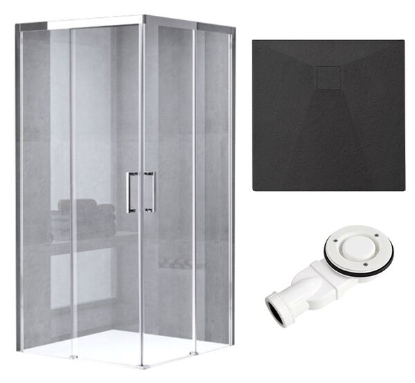 BPS-koupelny Štvorcový sprchovací kút KZ90B 90x90 chróm/transparent + vanička RIKO BL čierna