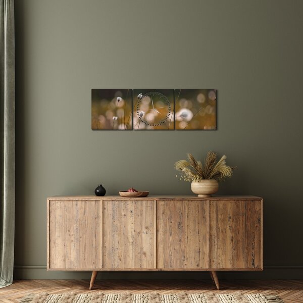 Obraz - Lúka s cottongrass N⁰2 (s hodinami) (90x30 cm)
