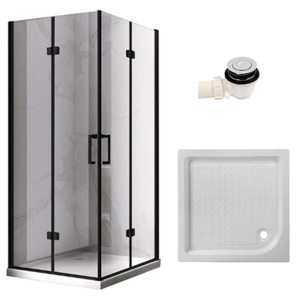BPS-koupelny Štvorcový sprchový kút KZ08D BL 100x100 čierna/transparent + vanička SXL02C biela