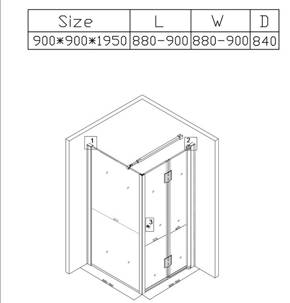 BPS-koupelny Štvorcový sprchový kút KZ1180B 90x90 chróm/transparent + vanička RIKO BL čierna