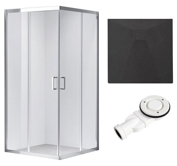 BPS-koupelny Štvorcový sprchový kút KZ102B 90x90 chróm/transparent + vanička RIKO BL čierna