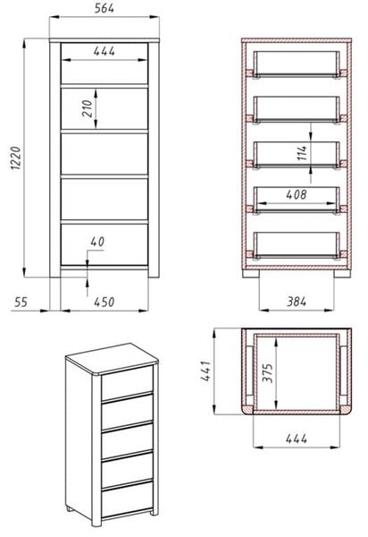 Komoda z masívneho dubového dreva Lausanne 5Z