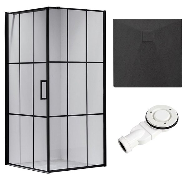 BPS-koupelny Štvorcový sprchovací kút BS13B 90x90 čierny/transparent + vanička RIKO BL čierna