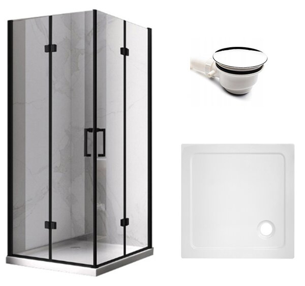 BPS-koupelny Štvorcový sprchový kút KZ08B BL 80x80 čierna/transparent + vanička ST02A WH biela