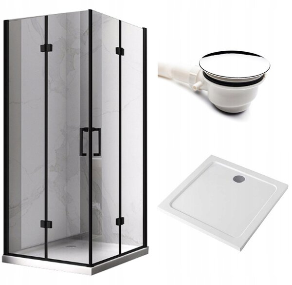 BPS-koupelny Štvorcový sprchový kút KZ08D BL 100x100 čierna/transparent + vanička ST06A WH biela