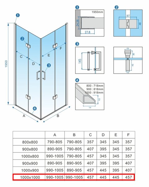 BPS-koupelny Štvorcový sprchový kút KZ08D BL 100x100 čierna/transparent + vanička ST06A WH biela