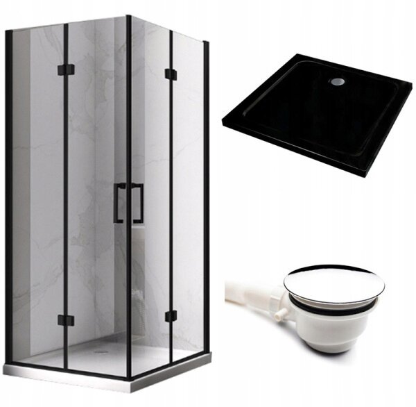 BPS-koupelny Štvorcový sprchový kút KZ08B BL 80x80 čierna/transparent + vanička ST02A BL čierna