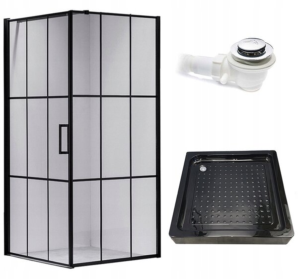BPS-koupelny Štvorcový sprchový kút BS13A 80x80 čierna/transparent + vanička SXL02A BL čierna