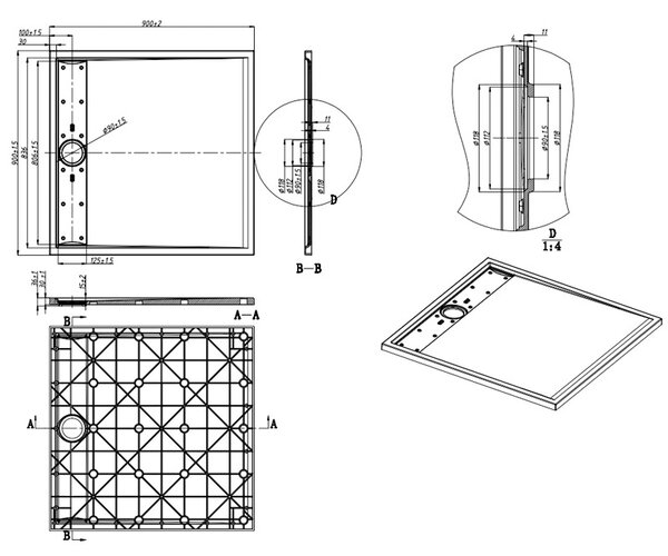 BPS-koupelny Štvorcový sprchový kút BL30B 90x90 čierna/transparent + vanička DEKO biela
