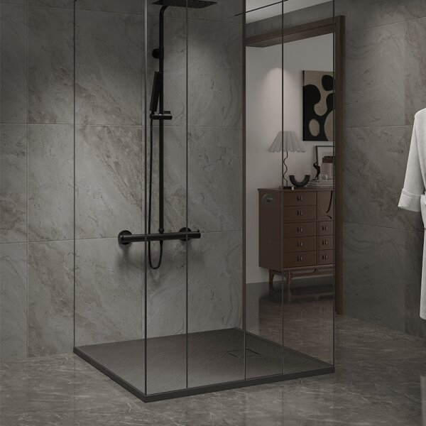 BPS-koupelny Štvorcový sprchovací kút BS04B 90x90 čierna/transparent + vanička RIKO BL čierna