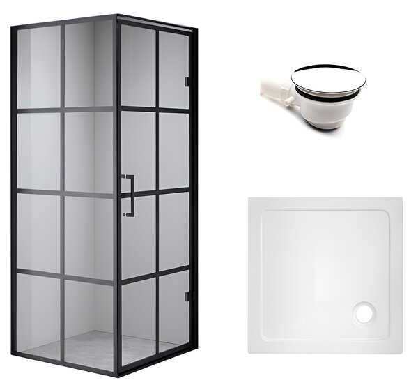 BPS-koupelny Štvorcový sprchový kút BS10A 80x80 čierna/transparent + vanička ST02A WH biela