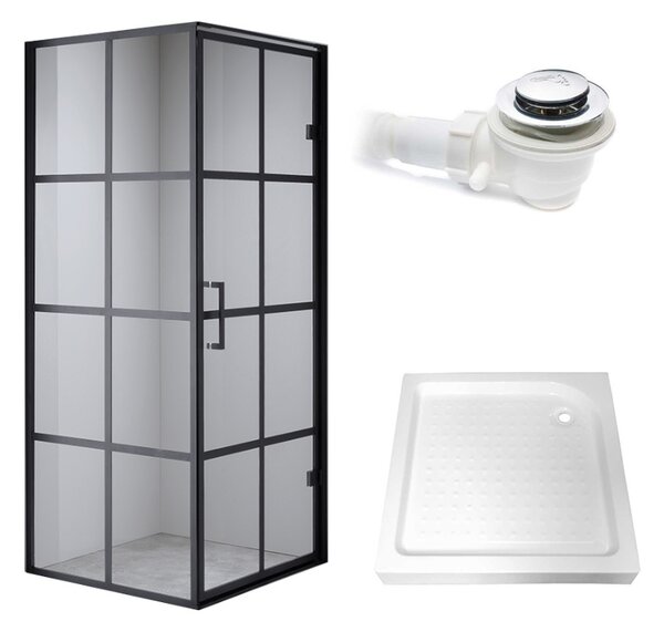 BPS-koupelny Štvorcový sprchový kút BS10A 80x80 čierna/transparent + vanička SXL02A WH biela