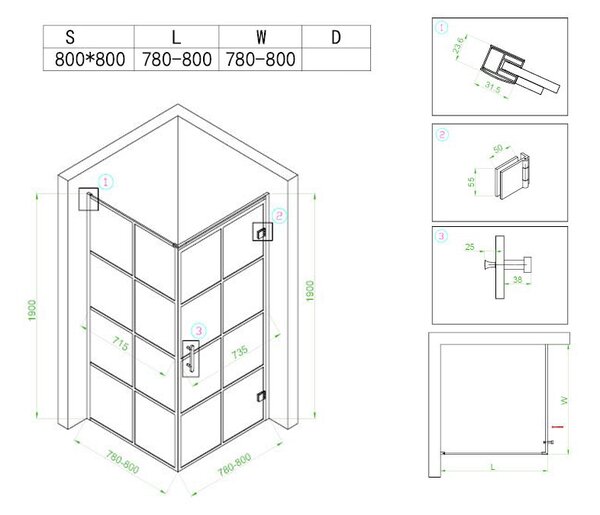 BPS-koupelny Štvorcový sprchový kút BS10A 80x80 čierna/transparent + vanička SXL02A WH biela