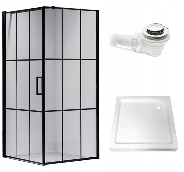 BPS-koupelny Štvorcový sprchový kút BS13A 80x80 čierna/transparent + vanička SXL02A WH biela