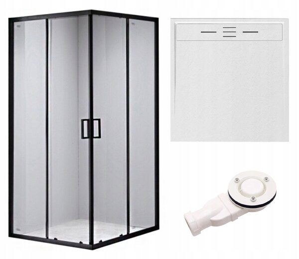 BPS-koupelny Štvorcový sprchový kút BL30B 90x90 čierna/transparent + vanička DEKO biela