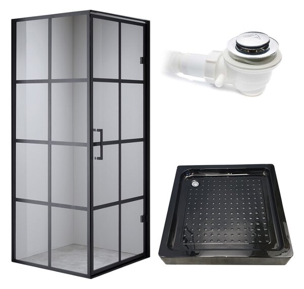 BPS-koupelny Štvorcový sprchový kút BS10A 80x80 čierna/transparent + vanička SXL02A BL čierna