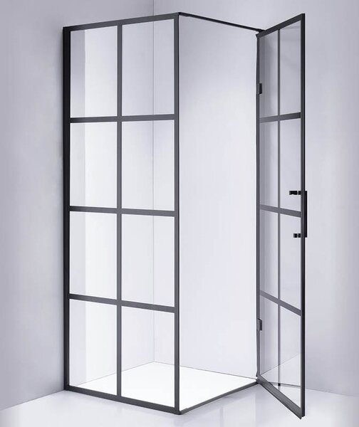 BPS-koupelny Štvorcový sprchový kút BS10A 80x80 čierna/transparent + vanička SXL02A WH biela